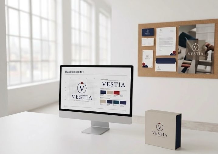 Sistema de identidad VESTIA aplicado