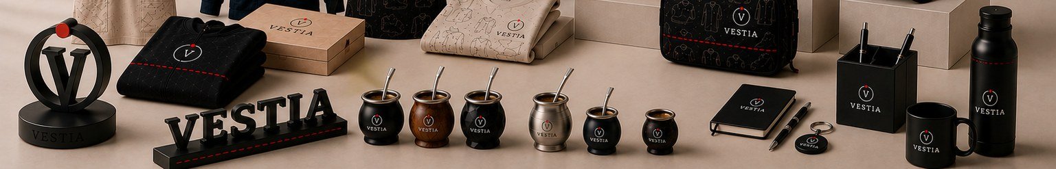 Universo VESTIA: mates, objetos, merch e impresión 3D con la identidad de la marca